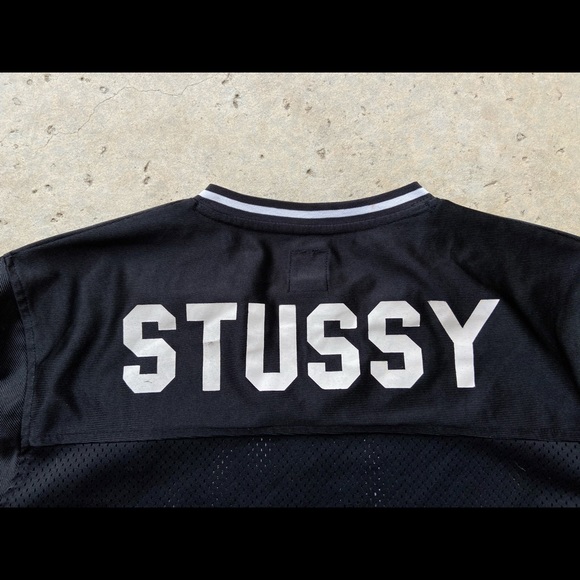 Stussy Short Sleeve Black Mesh Spellout Jersey - Picture 5 of 7